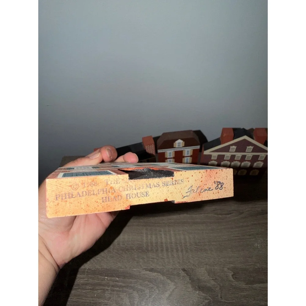 The Cats Meow Village Philadelphia Christmas Series 1988 Wooden Block Set 4pc